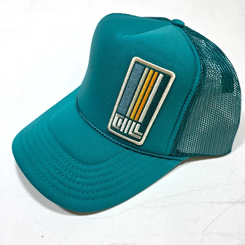Port Sandz Trucker Hat Mens  Surfer Teal Chill Patch Retro Mesh Snapback Cap